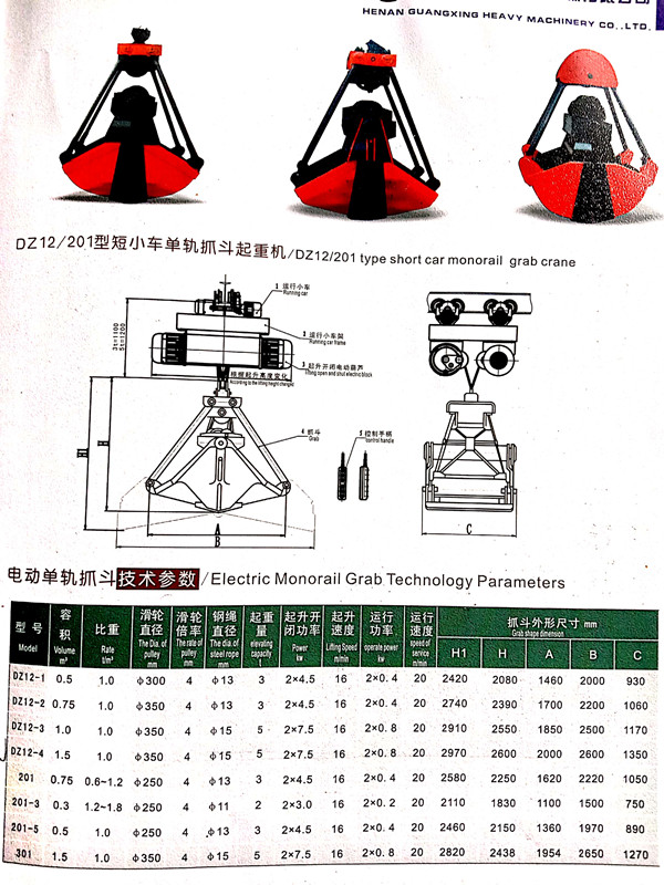 DZ12型抓斗參數(shù)表_副本